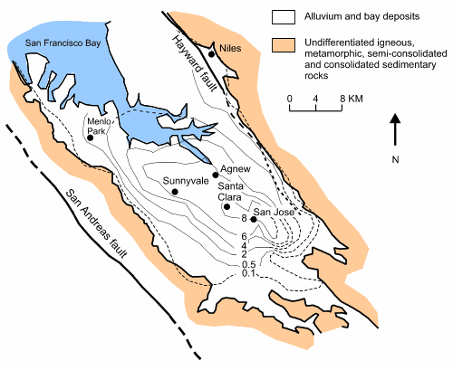 Map of subsidence in the Santa Clara Valley, California, 1934-1967